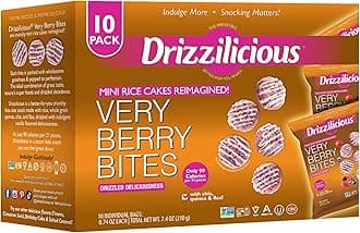 Drizzilicious Mini Flavored Rice Cakes Very Berry - Rice Crisps, Healthy Snack for Adults and Kids, Vegan, Gluten Free Snack, Allergen Free, Only 90 Calories Per Bag - .74 oz (Pack of 10)