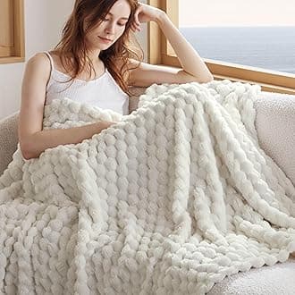 Bedsure Off White Throw Blanket for Couch - 350GSM Fluffy Plush Bubble Blanket for Bed Home Room Decor, GentleSoft Cute Fleece Soft Cozy Gifts for Women Girls, 50x60 Inches