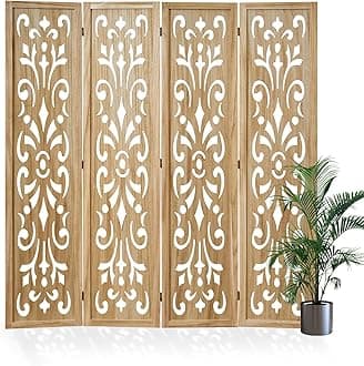 5.6Ft Room Divider Folding Wood Classical Carved Partition Screen for Home Office Garden - 4 Panels (Natural)