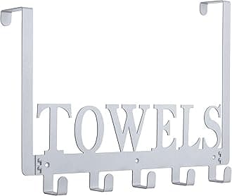 Over The Door Hooks for Bathroom, Towel Rack Holder for Bedroom Kitchen Pool Beach Bathrobe Wall Mount Hang on The Door Cabinet Cupboard (Silver Grey)