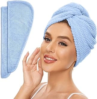 2 Pack Microfiber Hair Towel Wrap for Women, Anti Frizz Quick Drying Hair Turban for All Hair Style, Absorbent and Lightweight (Blue)