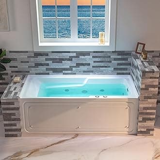 WOODBRIDGE 60" Alcove Acrylic Rectangular Whirlpool Heated Jetted Tub in White with Right Drain, Chrome pop-up Drain Included BS6030R
