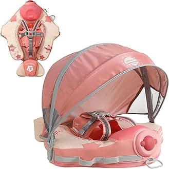 Mambobaby Float with Canopy Baby Float No.7 Airplane - AnjeeIOT Add Tail Newest Baby Pool Swim Float Air Free Solid Swimming Trainer Non-Inflatable Water Floats for Infant 3-48 Months, Pink