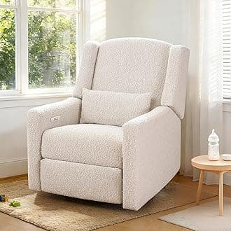 Power Recliner Chair Swivel Gilder Rocking Chairs Skin-Friendly Power Recliner Nursery Chair for Adults with Waist Pillow, USB Charging (Beige, Only Recliner Chair)