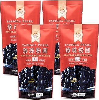 WuFuYuan Boba Tapioca Pearls, Black Sugar Flavor, Quick Cook Bubble Tea Boba, Microwave Ready in 3 Minutes, 8.8 oz (4 Packs)