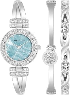 Anne Klein Women's Premium Crystal Accented Bangle Watch and Bracelet Set