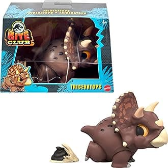 Jurassic World Bite Club Dinosaur Action Figure & Accessory, Triceratops Chubby-Stylized Toy Collectible