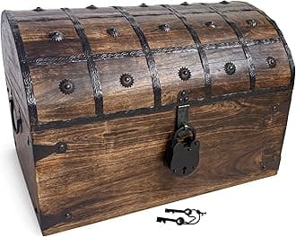 Nautical Cove Handmade Pirate Treasure Chest for Kids Prizes & Classroom with Lock and Skeleton Keys – Lockable Wooden Storage Chest Box, Pirate Decor, Decorative Wooden Box - XX-Large 18x12.5x12.5