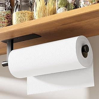 Paper Towel Holder Under Cabinet Assembly, [More Sturdy] Self Adhesive or Drilling Paper Towel Holder Wall Mount for Kitchen, RV, [Fit Mega Paper Towel Roll] SUS304 Stainless Steel(Pack of 1, Black)