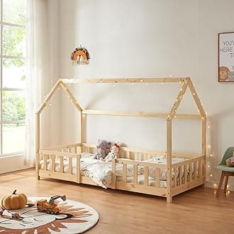 [en.casa] Children's bed Sisimiut House bed 90 x 200 cm with fall-out protection Slatted frame Pine Wood look