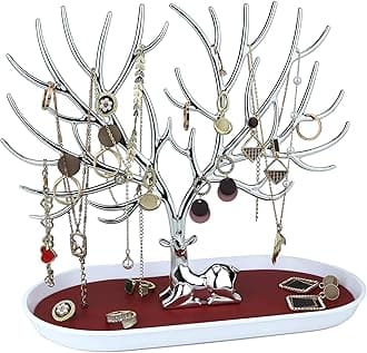 MORE&LESS Plating antlers Jewelry Display Stand,Tree Tower Rack Hanging Organizer for Ring Earrings Necklace Bracelet