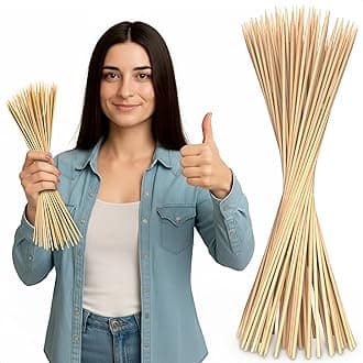 100 Pcs 16" Bamboo Skewers - Long Bamboo Sticks for Flower Bouquet | Smores Sticks 4 mm Diameter - Splinter-Free & Polished Marshmallow Skewers for Grilling Meat, Vegetables, Kabobs, Hot Dogs, Fruit