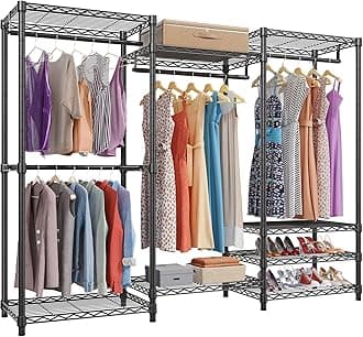 VIPEK V5 Portable Closet Wardrobe Heavy Duty Clothes Rack, Freestanding Clothing Rack with 4 Hang Rods & 8 Shelves, Adjustable Closet Rack, 68.9" L x 15.7" W x 76.4" H, Max Load 890LBS, Black