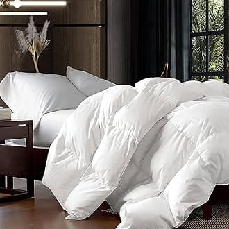 Luxurious King/Oversized King 108" x 98" Size Goose Down Fiber Waterfowl Feather Fiber Comforter Duvet, 100% Egyptian Cotton Cover, 65 oz. Fill Weight, Baffle Box Design, White Solid