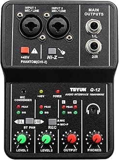USB Audio Interface +48V Phantom Power with 3.5m Microphone Jack, Ultra-low Latency Noise Free XLR Audio Interface, Q-12