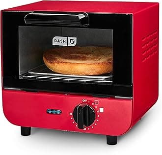 Dash DMTO100GBRD04 Mini Toaster Oven Cooker for Bread, Bagels, Cookies, Pizza, Paninis & More with Baking Tray, Rack, Auto Shut Off Feature, Red