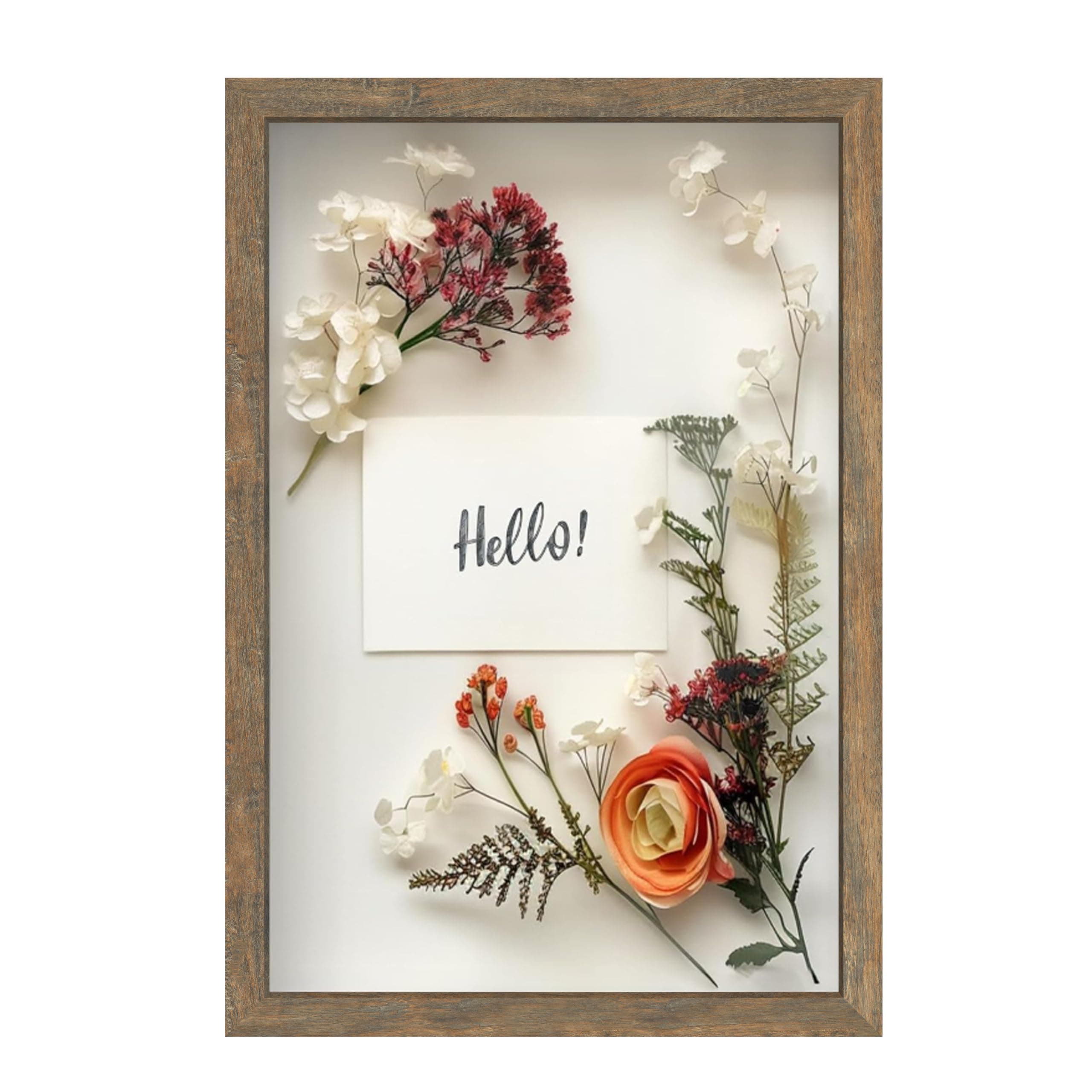 FrameWorks 12" x 18" Brown Wooden Shadow Box Frame Soft Felt Backing Tempered Glass and Includes Elegant White Ball Push Pins