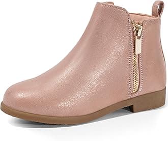 Girls Boots Kids Ankle Boots Zipper School Shoes Elegant Big Kid Fashion Winter Boots Zip-up Short Flat Bootie for Junior/Yourth