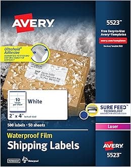 Avery Weatherproof Laser Shipping Labels, 2 X 4, 500/Pack (AVE5523)
