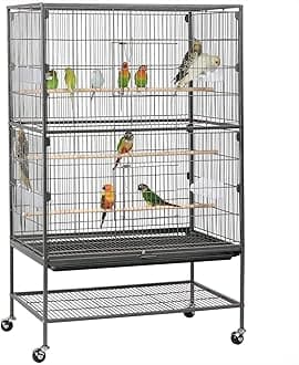 Yaheetech 52'' Bird cage w/Perches & Feeders, Large Birdcage with Pull-Out Tray, Rolling Wheels, Extra Storage, Flight Cage for Cockatiel, Parrot, Parakeet, Conure, Budgie, Pigeon Small/Medium Birds