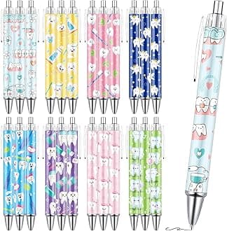 Wxiben Dental Ballpoint Pens Gifts - 24PCS Tooth Themed Pens Sets Dental Assistant Ball Point Pens Retractable Smooth Writing Pens for Dental Hygienist Office Stationery Home School Supplies