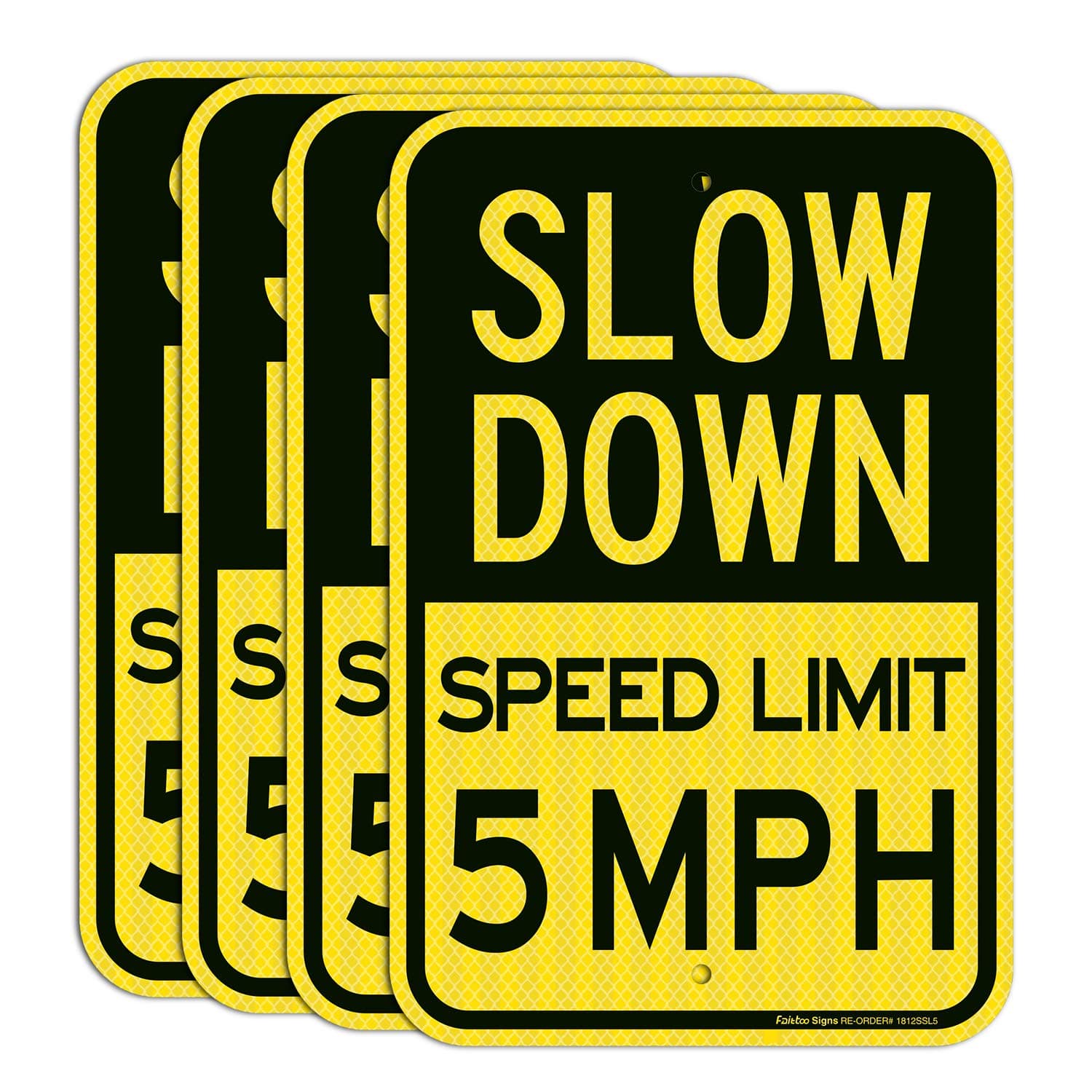 (4 pack) Slow Down Speed Limit 5 MPH Sign, Slow Down Sign, Traffic Sign,18 x 12 Inches Engineer Grade Reflective Sheeting, Rust Free Aluminum, Weather Resistant, Waterproof, Durable Ink, Easy to Mount