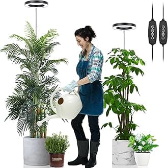 LORDEM Grow Light for Indoor Plants, 7.9" Full Spectrum LED Plant Grow Light, Height Adjustable Growing Lamp with Auto Timer 4H/8H/12H, 6 Dimmable Levels, Ideal for Large Tall Plants, 2 Packs, Black