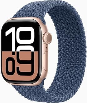 Apple Watch Series 10 [GPS, 46mm] - Rose Gold Aluminum Case with Denim Sport Band, M/L (Renewed)