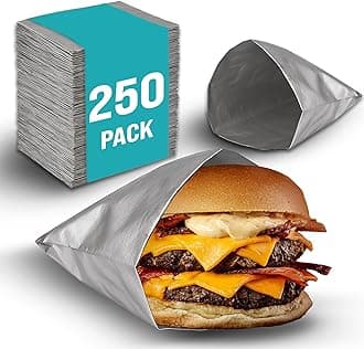 250 Pack Aluminum Foil Hamburger Bags – Grease-Resistant Burger Wrappers for Hot Sandwiches, Paninis, BBQ, Pretzels & More – BPA-Free, Disposable Takeout Food Sleeves by C&S Event Supply Co.