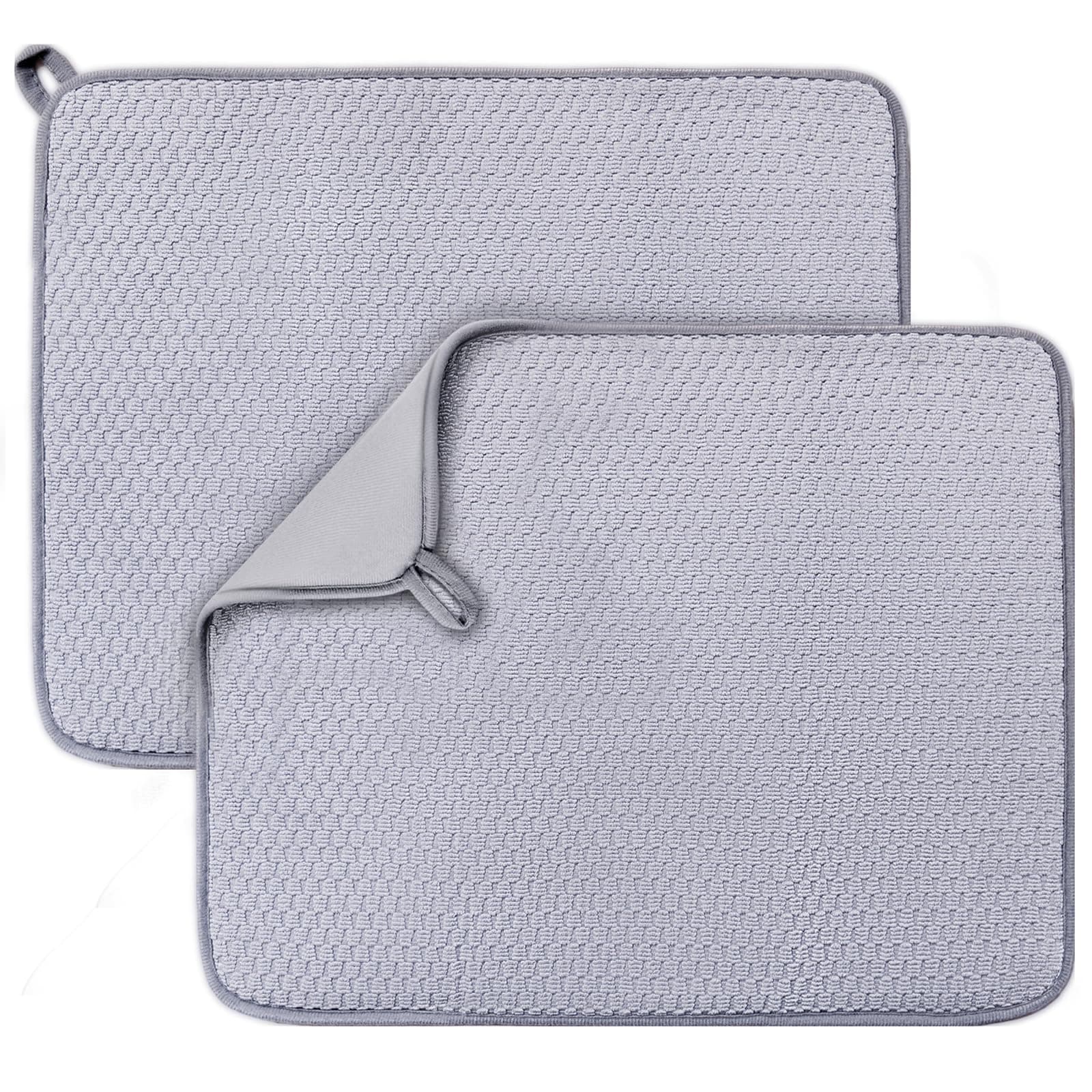 NANZU Dish Drying Mat, Grey Dish Drying Mats for Kitchen Counter 2 Pack, Large Size Microfiber Drying Mat for Kitchen Counter (38*50cm/15*19.7in)