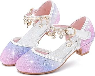 Girls Dress Shoes Princess Crystal High Heels Closed Toe Party Wedding Flower Girls Shoes Toddler Little Big Kid