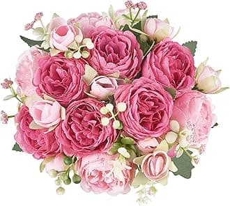 Mkono Peonies Artificial Flowers, Small Silk Flowers for Home Decor Indoor Fake Bouquet Faux Floral Arrangements Dining Table Centerpieces for Kitchen Party Decor (2, Mixed Pink)