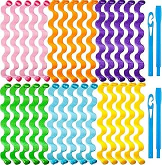 30 Pieces Heatless Waves Curlers Spiral Curls Styling Kit No Heat Hair Waver Spiral Curlers Rollers with 2 Pieces Styling Hooks for Most Hairstyles (30 cm)