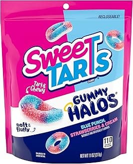 SweeTARTS Halos, Candy, Blue Punch and Strawberries and Cream, Tart and Chewy, Soft and Fluffy, 11 oz