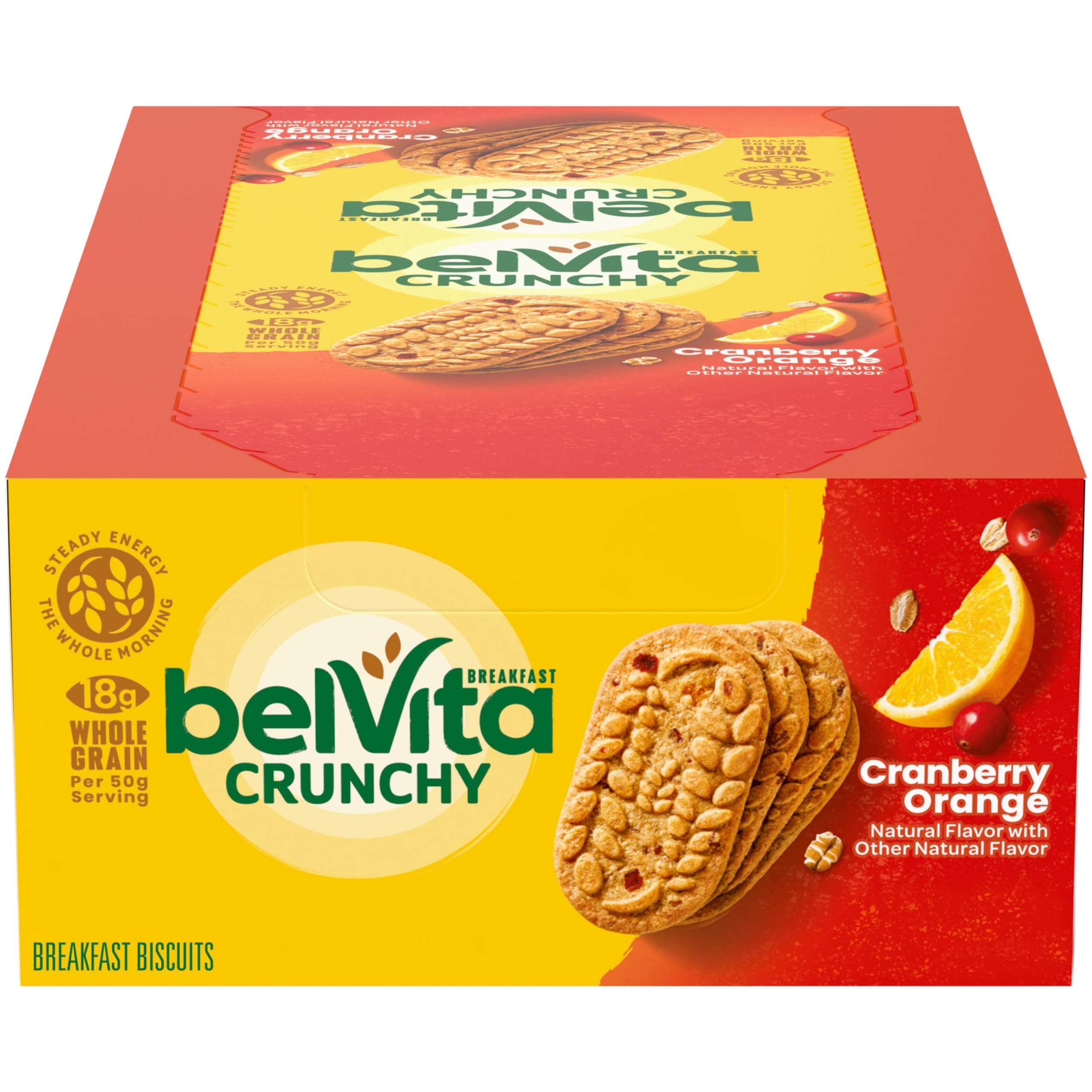 belVita Breakfast Bars Biscuits, Cranberry Orange, 8 Packs (4 Biscuits Per Pack)
