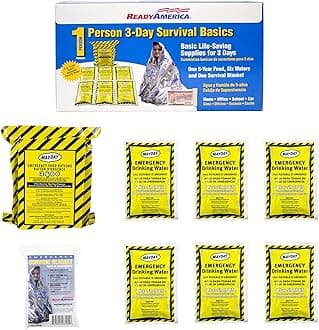 Ready America The Survival Box, 1-Person, 3-Day Emergency Kit Includes 5 Year Emergency Food, Water, Emergency Blanket Portable Disaster Preparedness Go-Bag for Earthquake, Fire, Flood, Hurricane