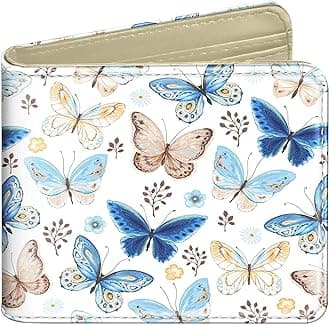 BistupGirls Wallet Cute Leather Bifold Wallet Butterfly for Women Teen Girls Blue Butterfly Girly Pretty Credit Card Cash Id Holder Rfid Blocking Bi Fold Small Wallets With Coin Pocket Slim Kawaii