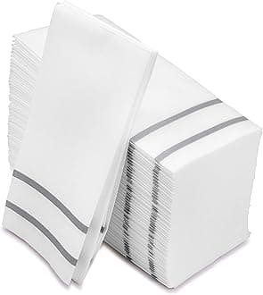 Paper Hand Towels for Bathroom, Linen-Feel Guest Towels, Formal Dinner, Anniversary, Napkins for Tables, Guestrooms, and Restrooms (Silver, 50 Count)