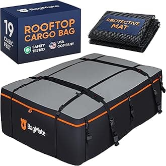 19 Cubic Feet Roof Bag – Safety Tested Heavy-Duty Waterproof Rooftop Cargo Carrier for All Cars & SUVs (with or Without Rack) – Includes Protective Mat & Storage Bag – Military-Grade 840D PVC