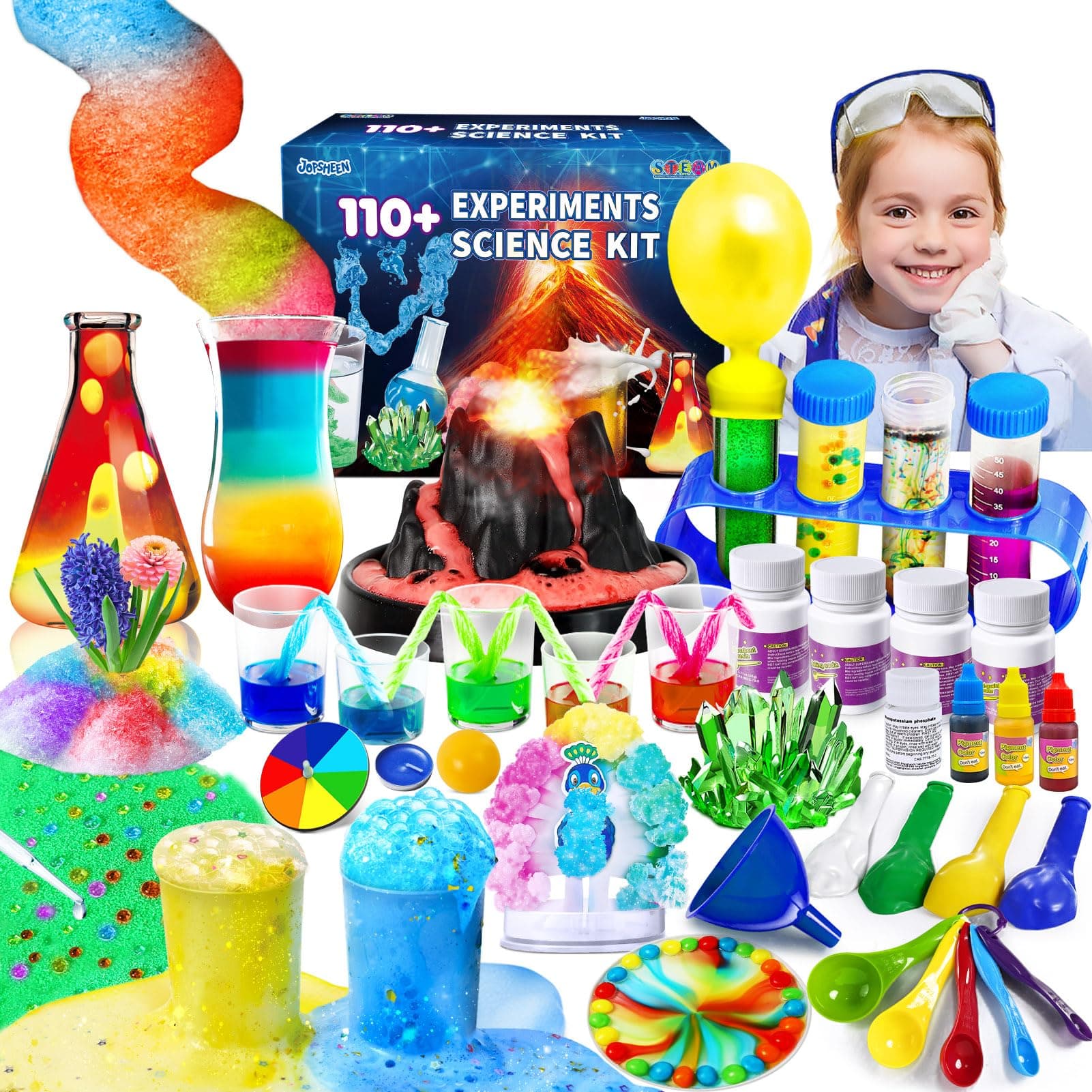 110+ Science Experiments Kits for Kids, Science Projects S.T.E.M Activies Toys Gifts for Boys & Girls, Chemistry Set, Volcano Eruption, Scientist Educational Toys