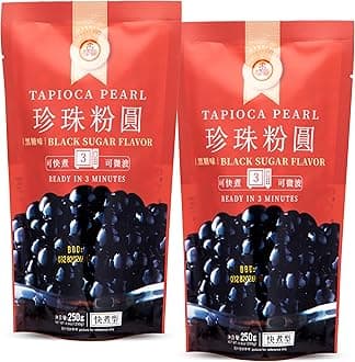 WuFuYuan Boba Tapioca Pearls, Black Sugar Flavor, Quick Cook Bubble Tea Boba, Microwave Ready in 3 Minutes, 8.8 oz (Pack of 2)