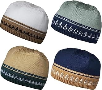 Set 4 Kufi Hat for Men Muslim AMN-225 Beanie Skull Cap Islam Taqiyah Takke Gift