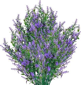 6 PCS Artificial Lavender Stems, UV-Resistant Faux Botanical Arrangements for Indoor/Outdoor Décor - Plastic Greenery Bouquets (Lavender)