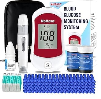 Blood Glucose Monitor Kit, Diabetes Testing with 100 Glucometer Strips,100 30G Lancets, 1 Lancing Device, 1 Blood Sugar Monitor with Control Solution, Large Menory Capacity, No Coding.