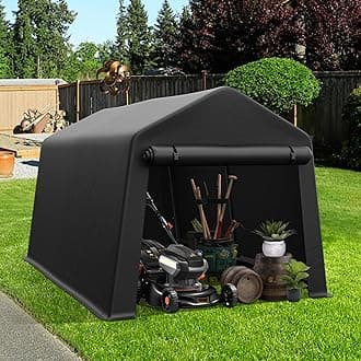 Real Relax Portable Storage Shed 7x12ft, Heavy Duty Outdoor Carport Canopy with Rolled up Zipper Door for Bikes, Motorcycles, Outdoor Tools