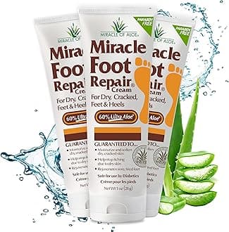 Miracle Foot Repair Cream, (1 oz / 3 Pack) Repairs Dry Cracked Heels and Feet, 60% Pure UltraAloe Moisturizes, Softens, and Repairs