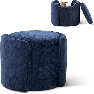COLAMY Storage Ottoman, Multi-Functional Upholstered Footstool for Living Room, Bedroom, 20.97" x 16.93" x 16.73", Blue