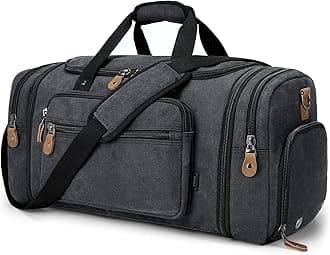 GonexCanvas Duffle Bag for Travel 50L/60L Duffel Overnight Weekender Bag, Dark Grey+Shoe Compartment, X-Large-60L+Shoe Compartment, Shoe Compartment