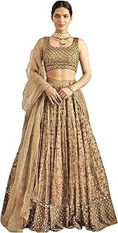 Women's Gold Yelllow Net Embroidery Sequence Work Lehenga Choli Set with Dupatta For Women (L144)