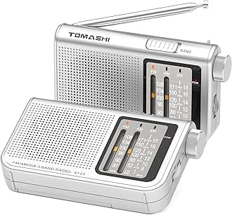 Portable AM FM Radio – Transistor Radio with Telescopic Antenna, Large Tuning Knob, Battery Powered, 3.5mm Headphone Jack, Suitable for Senior, Outdoor (Silver)